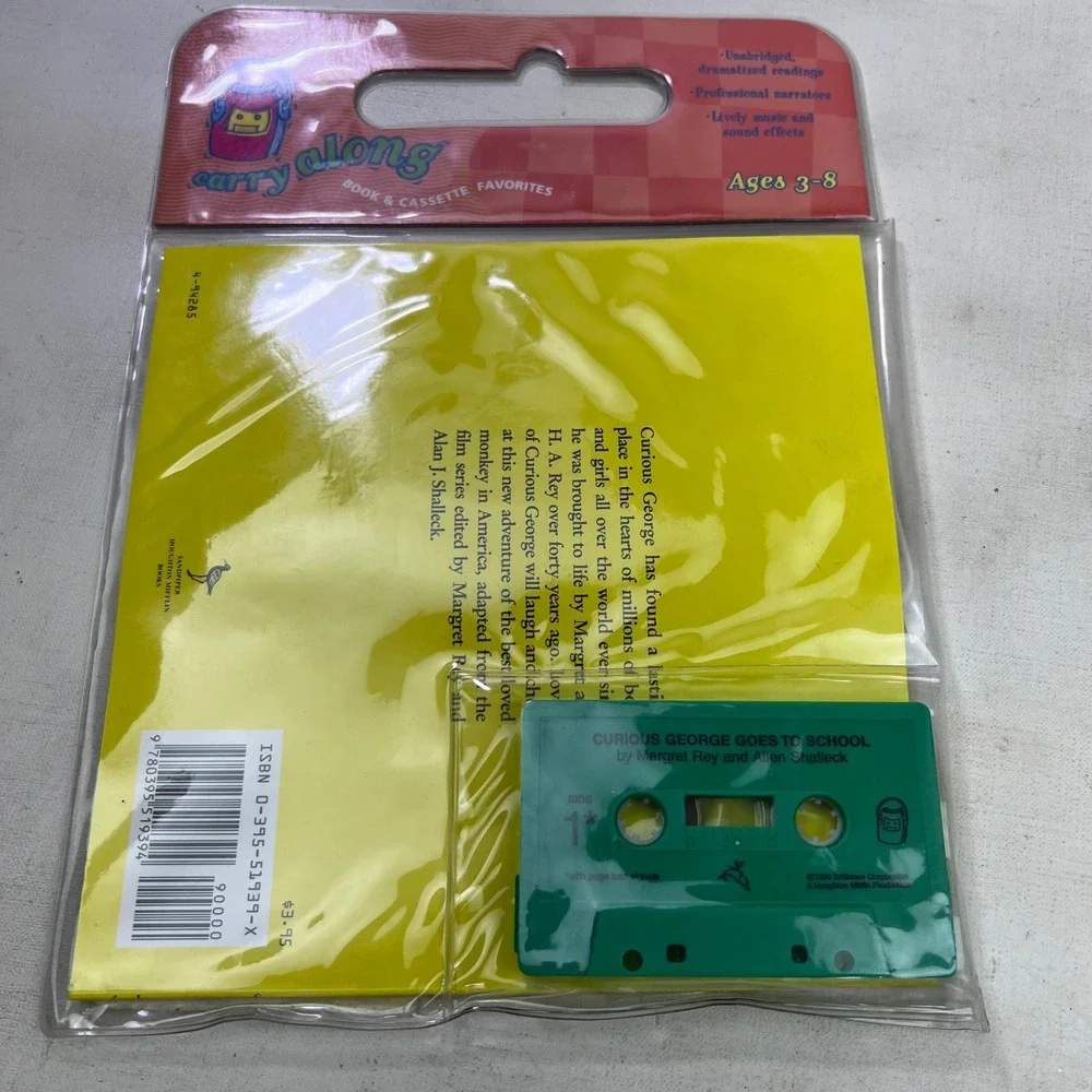 Curious George Goes to School Carry-Along Book & Cassette Tape Set Vintage 1990